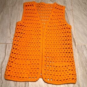 1950-1960’s vintage Handmade Crocheted Boho Vest in Bright Orange